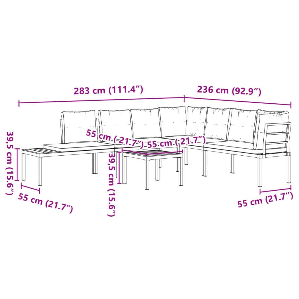 Set Panche Giardino Cuscini 5pz Nero Acciaio Verniciato Polvere 3283644