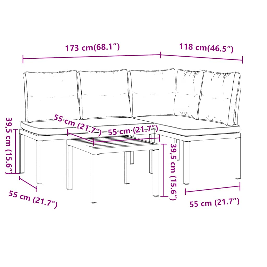 Set Panche Giardino Cuscini 3pz Nero Acciaio Verniciato Polvere 3283649