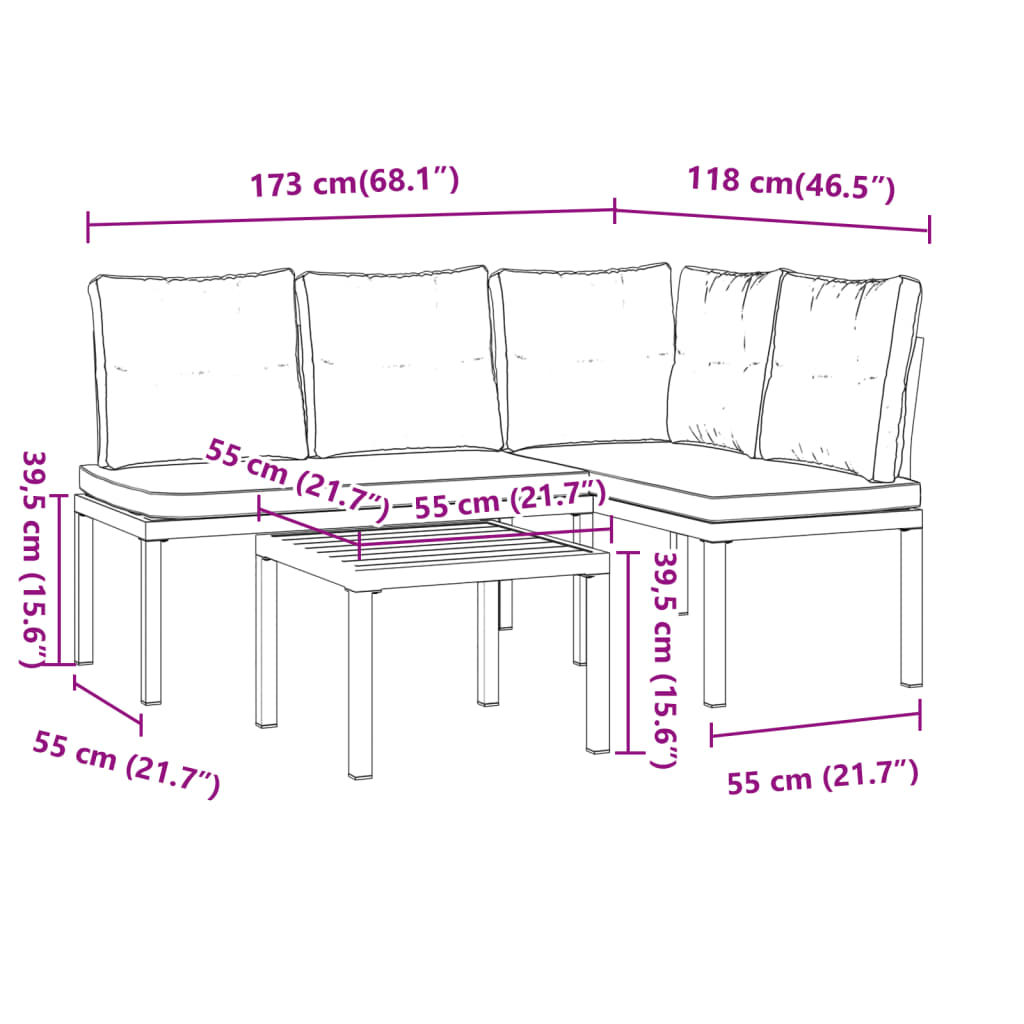 Set Panche Giardino Cuscini 3pz Nero Acciaio Verniciato Polvere 3283650