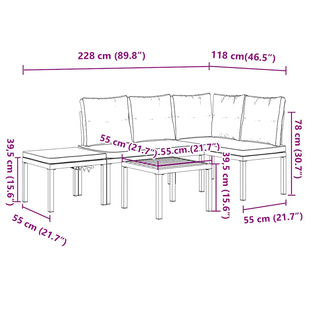 Set Panche Giardino Cuscini 4pz Nero Acciaio Verniciato Polvere 3283652