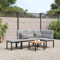 Set Panche Giardino Cuscini 4pz Nero Acciaio Verniciato Polvere 3283652