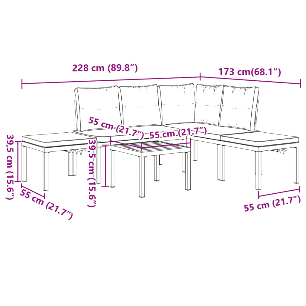 Divani Giardino con Cuscini 5pz Neri Acciaio Verniciato Polvere 3283660