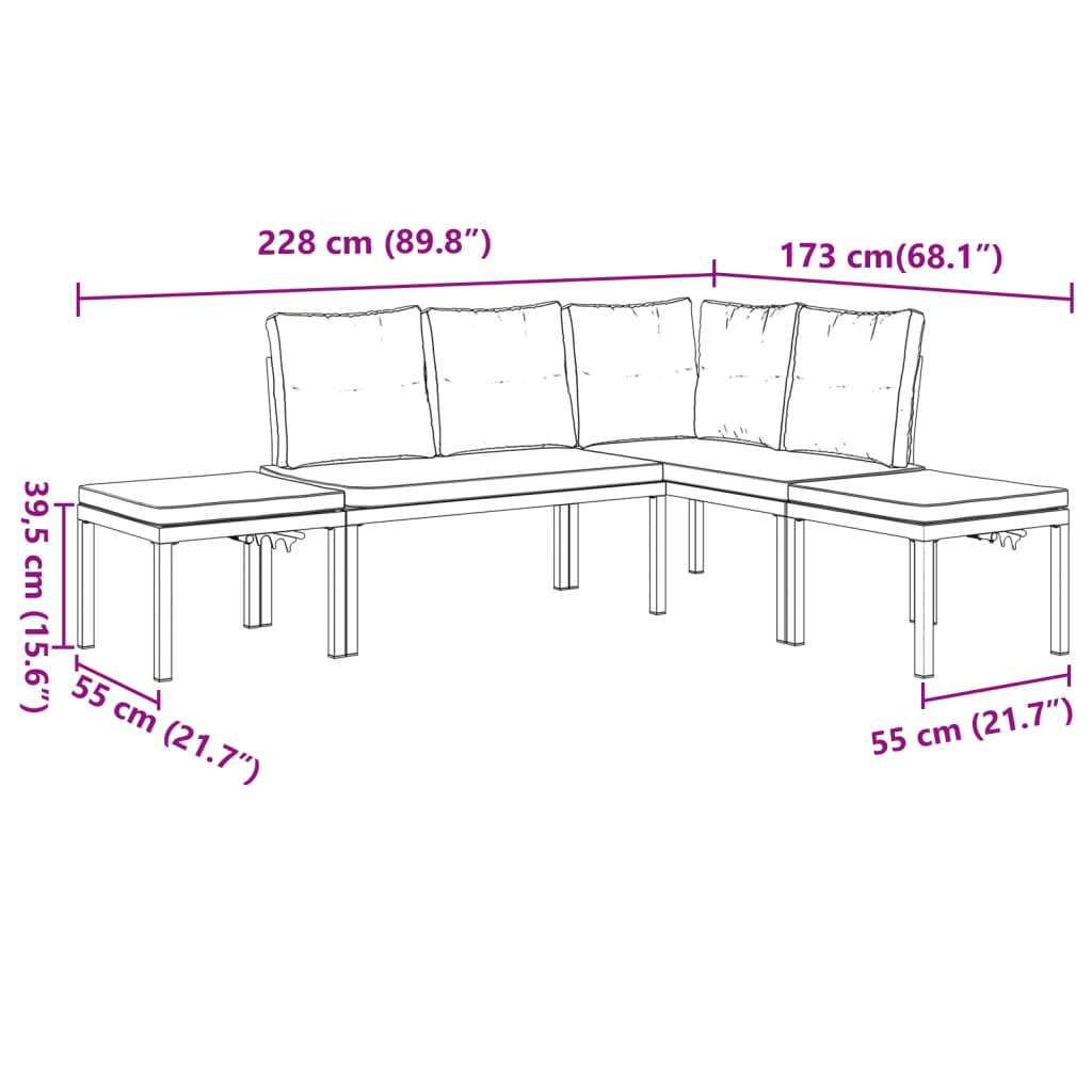 Divani Giardino con Cuscini 4pz Neri Acciaio Verniciato Polvere 3283661