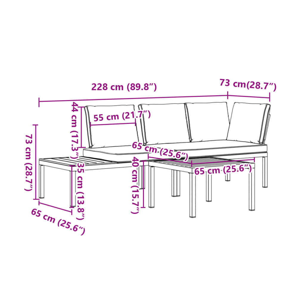 Set Divani da Giardino 3 pz con Cuscini in Alluminio Nero 3283683