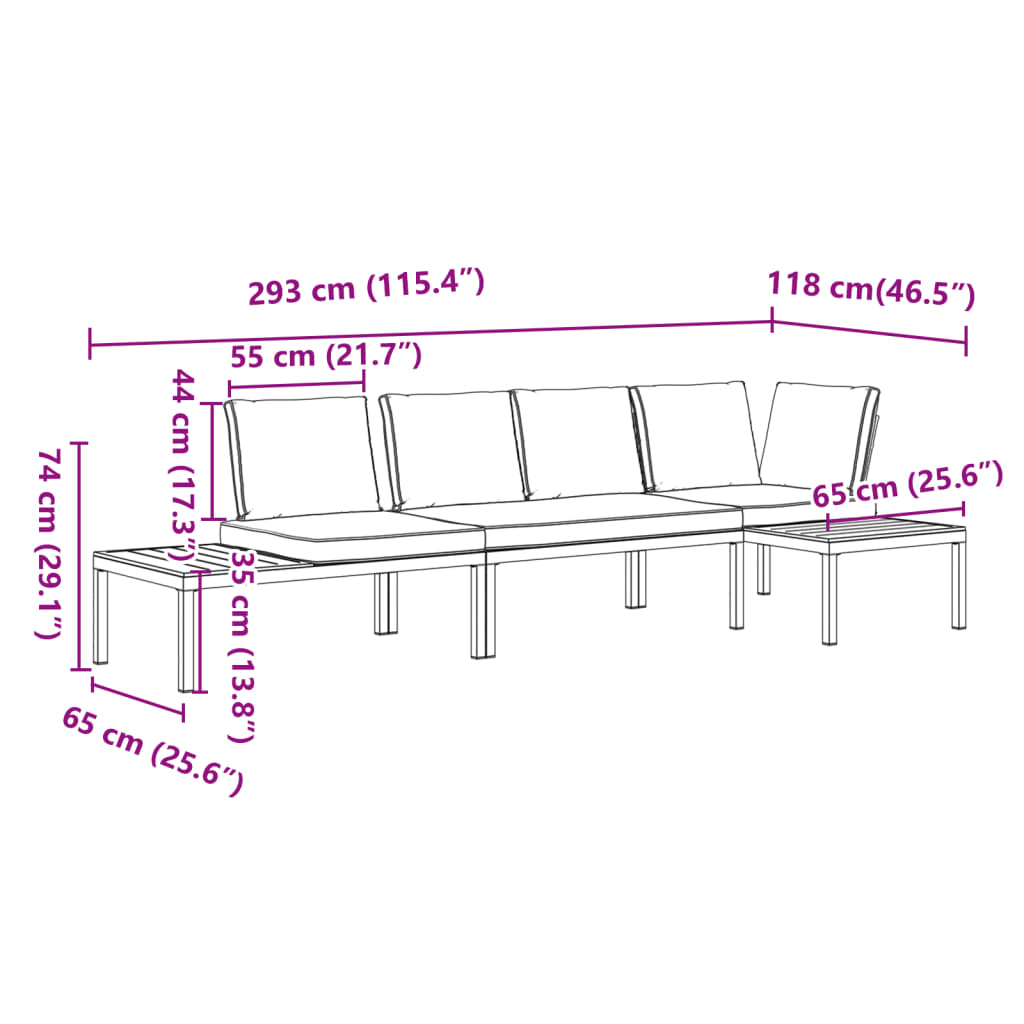 Set Divani da Giardino 3 pz con Cuscini in Alluminio Nero 3283707