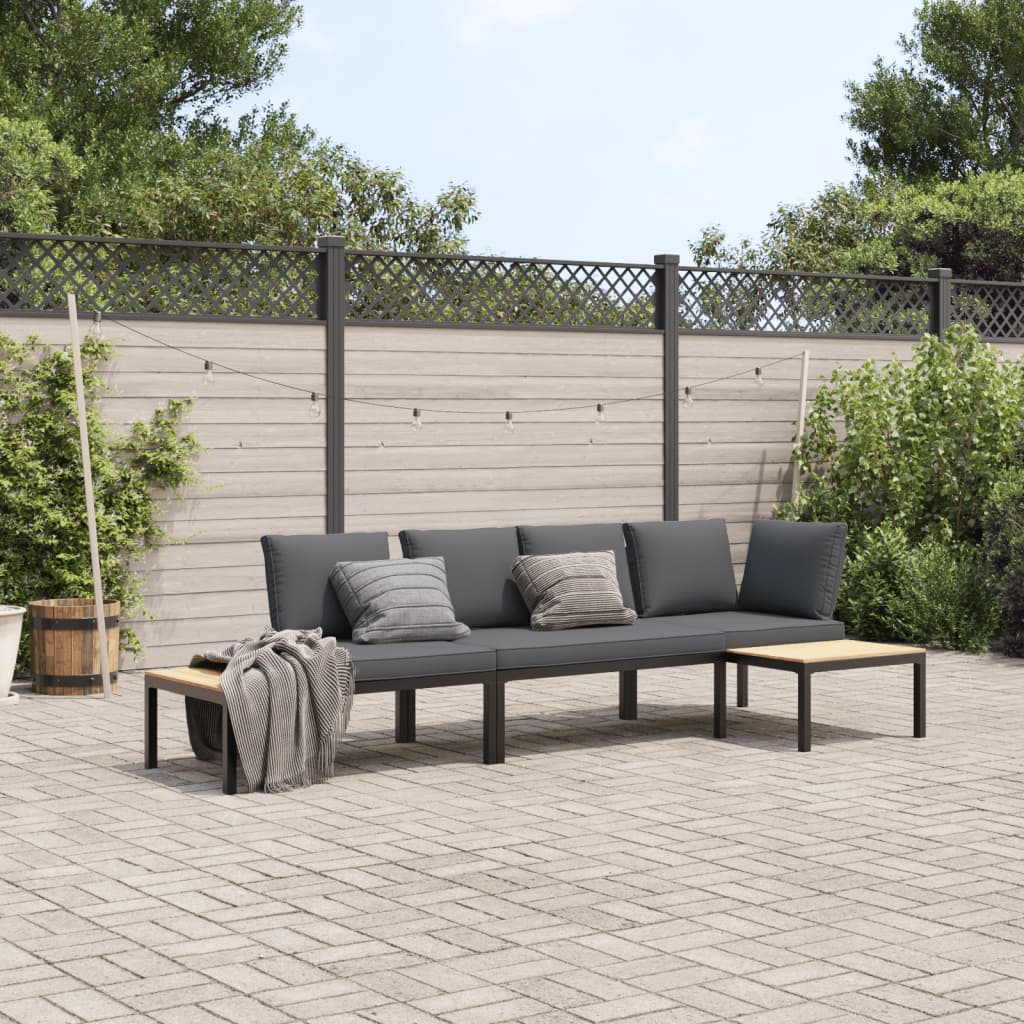 Set Divani da Giardino 3 pz con Cuscini in Alluminio Nero 3283707