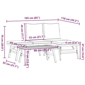 Set Panche Giardino Cuscini 3pz Nere Acciaio Verniciato Polvere 3283710