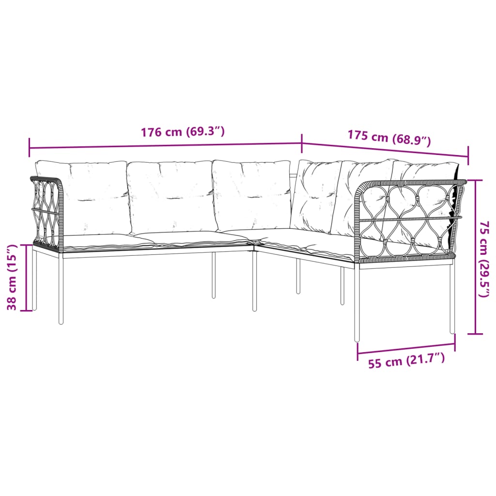 Set Divano da Giardino con Cuscini Nero Acciaio e Textilene 3283747