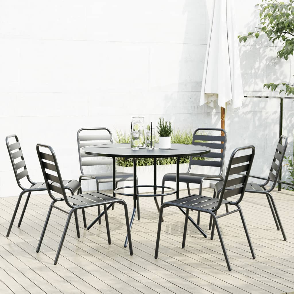 Set Sedie Giardino Impilabili 7pz Antracite Acciaio Verniciato 3283767