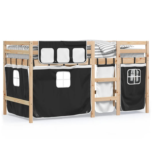 Letto a Soppalco con Tende Bambini Bianco e Nero 80x200 cm Pino 3283808