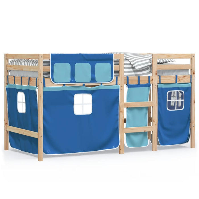 Letto a Soppalco con Tende Bambini Blu 80x200 cm Massello Pinocod mxl 92487