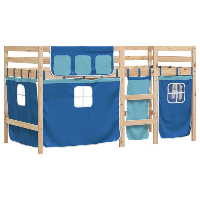 Letto a Soppalco con Tende Bambini Blu 80x200 cm Massello Pinocod mxl 92487