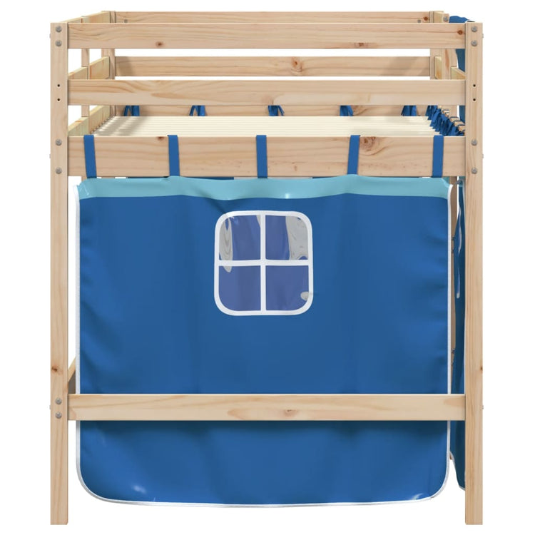 Letto a Soppalco con Tende Bambini Blu 80x200 cm Massello Pino 3283809