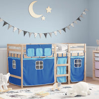 Letto a Soppalco con Tende Bambini Blu 80x200 cm Massello Pinocod mxl 92487