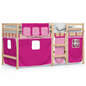 Letto a Soppalco con Tende Bambini Rosa 80x200 cm Massello Pino 3283810