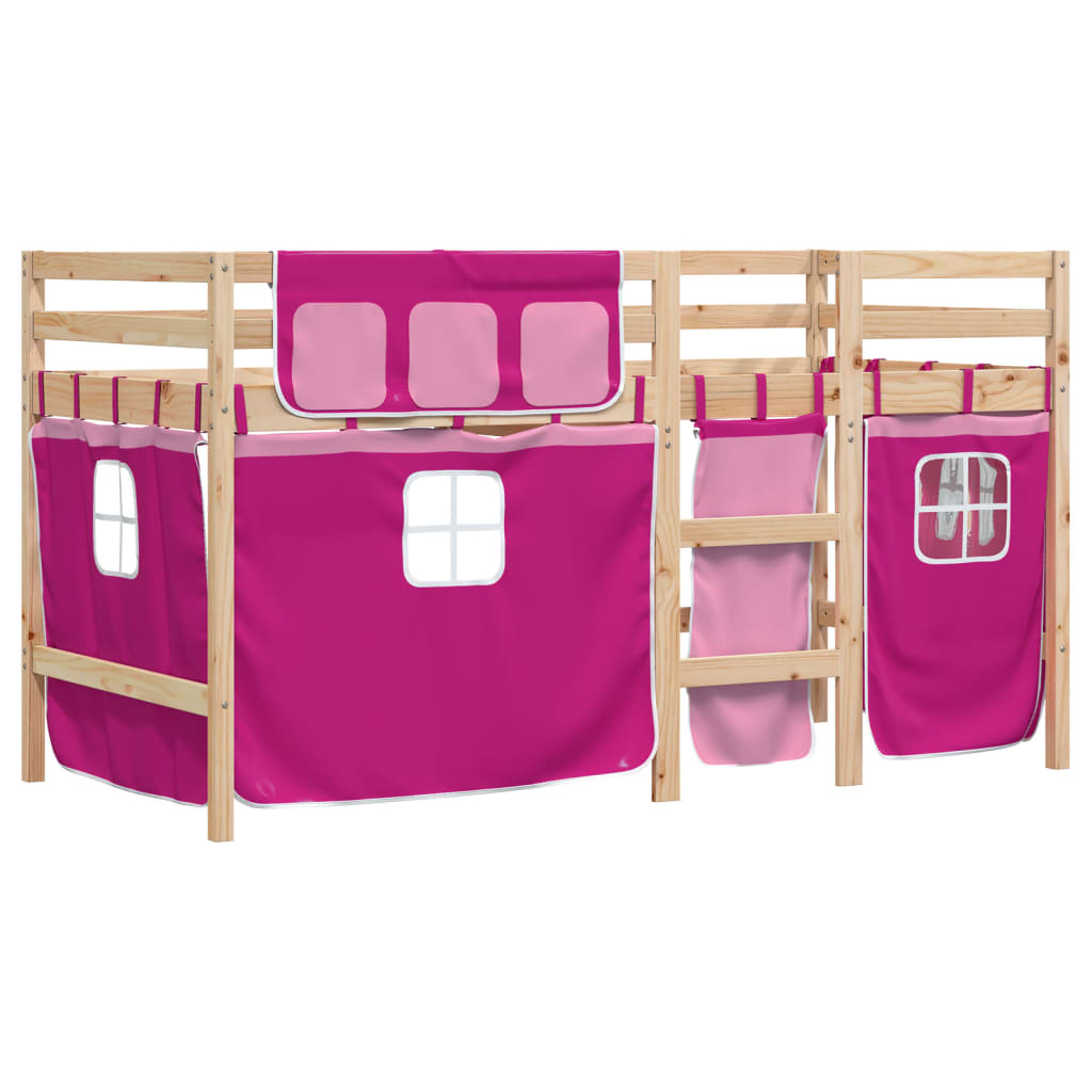 Letto a Soppalco con Tende Bambini Rosa 80x200 cm Massello Pino 3283810