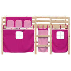 Letto a Soppalco con Tende Bambini Rosa 80x200 cm Massello Pino 3283810