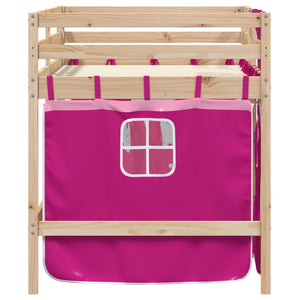 Letto a Soppalco con Tende Bambini Rosa 80x200 cm Massello Pino 3283810