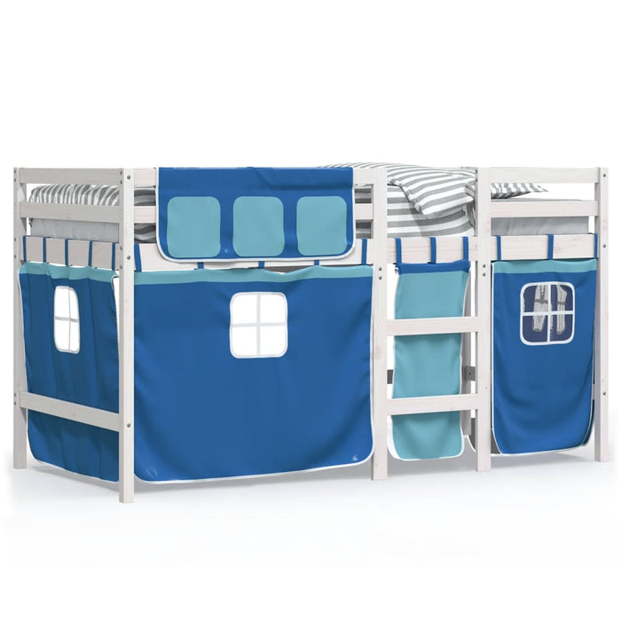 Letto a Soppalco con Tende Bambini Blu 80x200 cm Massello Pino 3283812