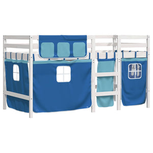 Letto a Soppalco con Tende Bambini Blu 80x200 cm Massello Pino 3283812