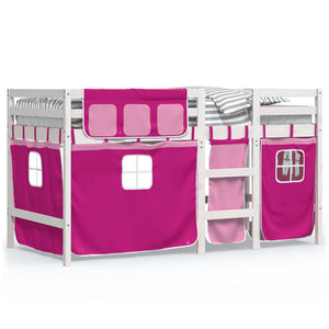 Letto a Soppalco con Tende Bambini Rosa 80x200 cm Massello Pino 3283813