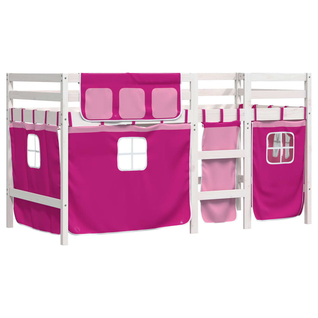 Letto a Soppalco con Tende Bambini Rosa 80x200 cm Massello Pino 3283813