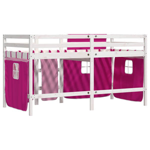 Letto a Soppalco con Tende Bambini Rosa 80x200 cm Massello Pino 3283813