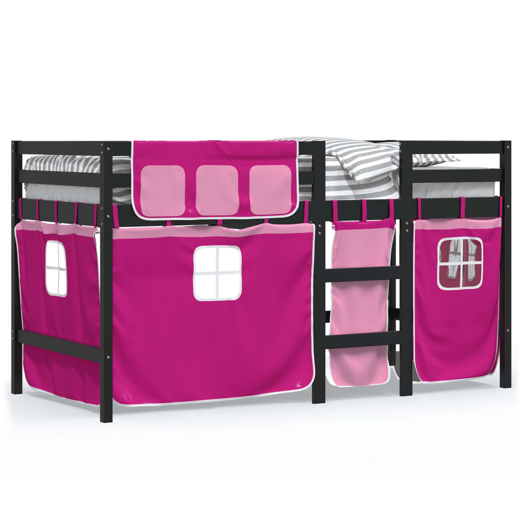 Letto a Soppalco con Tende Bambini Rosa 80x200 cm Massello Pinocod mxl 92489