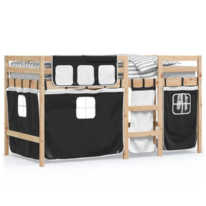 Letto a Soppalco con Tende Bambini Bianco e Nero 90x200 cm Pinocod mxl 116437