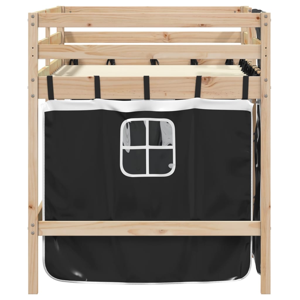 Letto a Soppalco con Tende Bambini Bianco e Nero 90x200 cm Pino 3283817