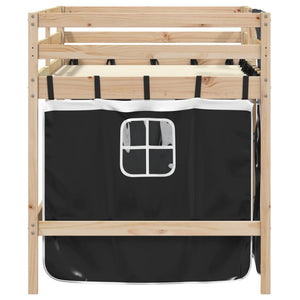 Letto a Soppalco con Tende Bambini Bianco e Nero 90x200 cm Pino 3283817