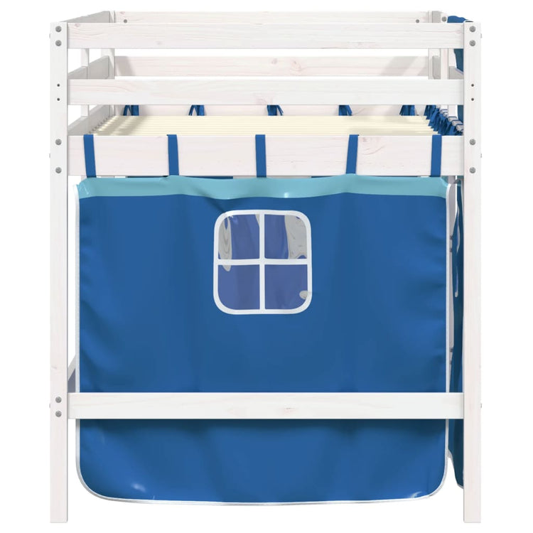 Letto a Soppalco con Tende Bambini Blu 90x200 cm Massello Pino 3283821