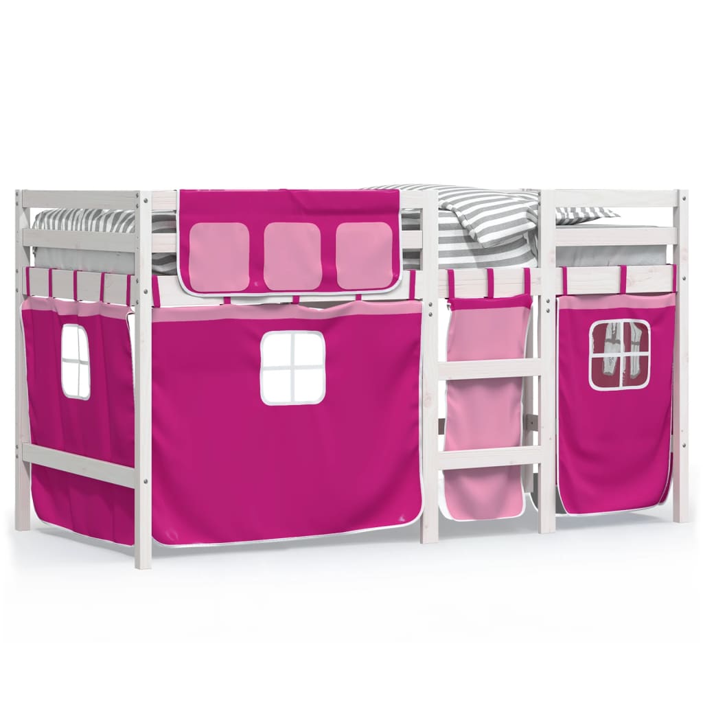 Letto a Soppalco con Tende Bambini Rosa 90x200 cm Massello Pino 3283822