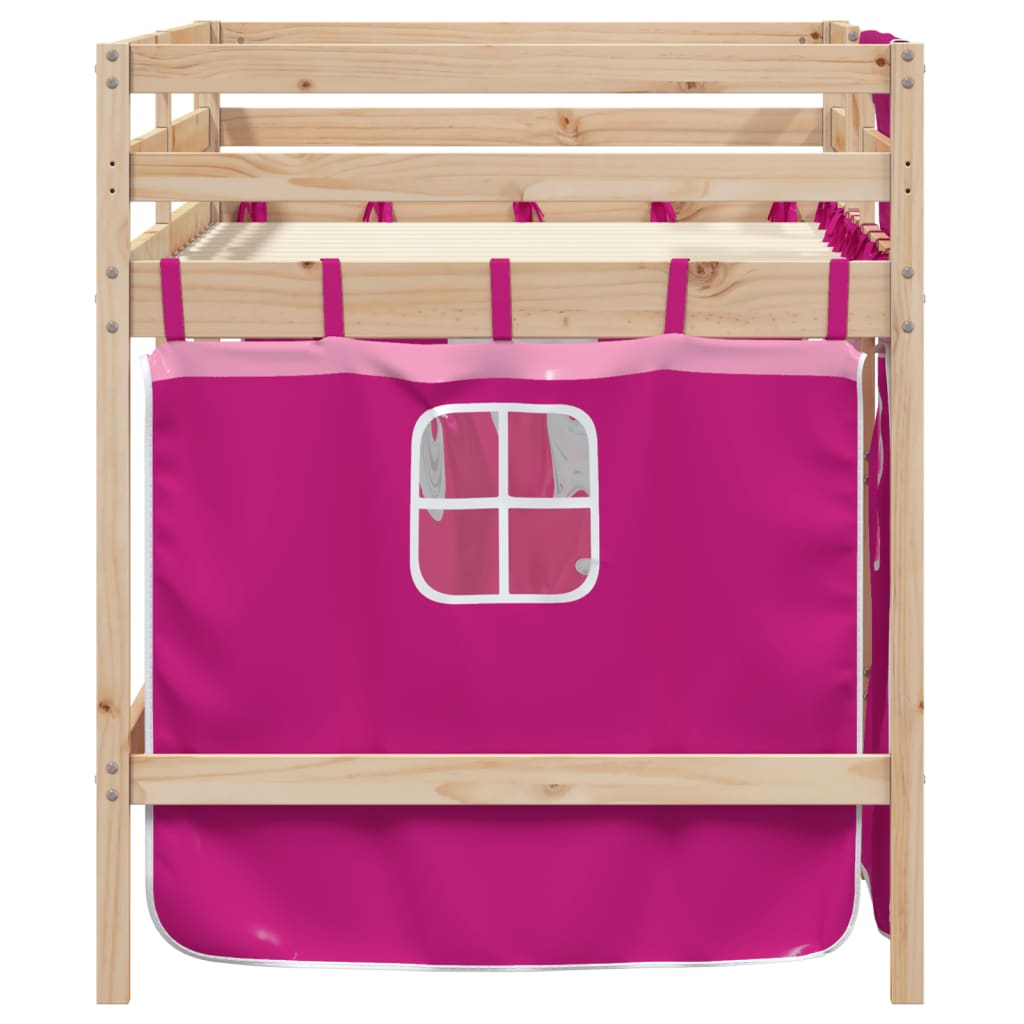 Letto a Soppalco con Tende Bambini Rosa 90x190 cm Massello Pino 3283828