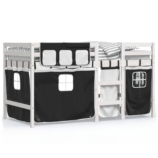 Letto a Soppalco Bambini con Tende Bianco e Nero 90x190 cm Pinocod mxl 116440