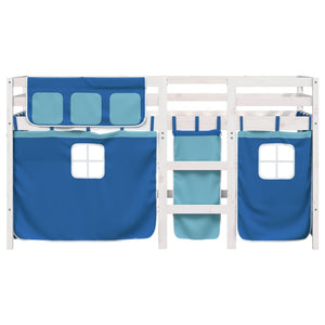 Letto a Soppalco Bambini con Tende Blu 90x190 cm Massello Pino 3283830