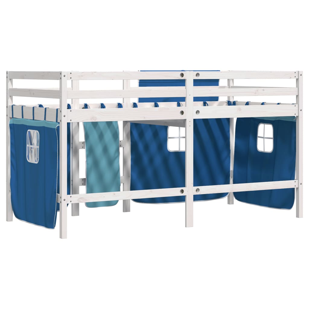 Letto a Soppalco Bambini con Tende Blu 90x190 cm Massello Pino 3283830