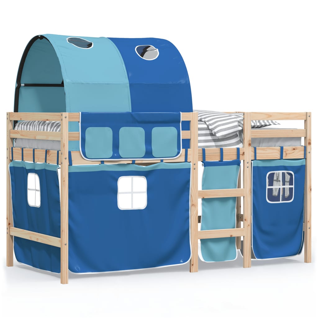 Letto a Soppalco con Tunnel Bambini Blu 80x200cm Massello Pinocod mxl 116479