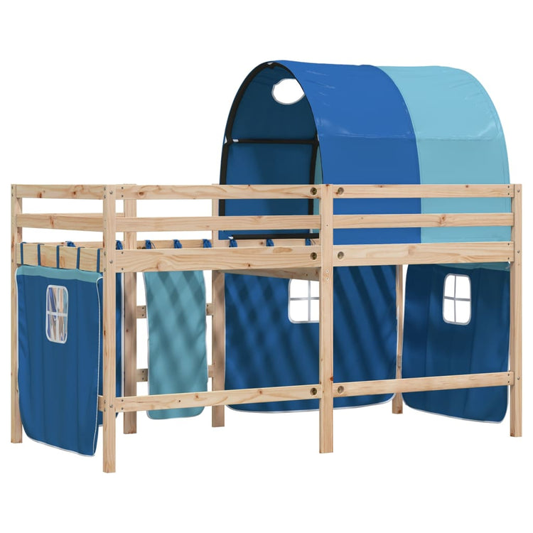 Letto a Soppalco con Tunnel Bambini Blu 80x200cm Massello Pino 3283836