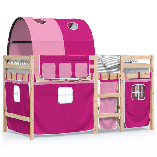 Letto a Soppalco con Tunnel Bambini Rosa 80x200cm Massello Pino 3283837