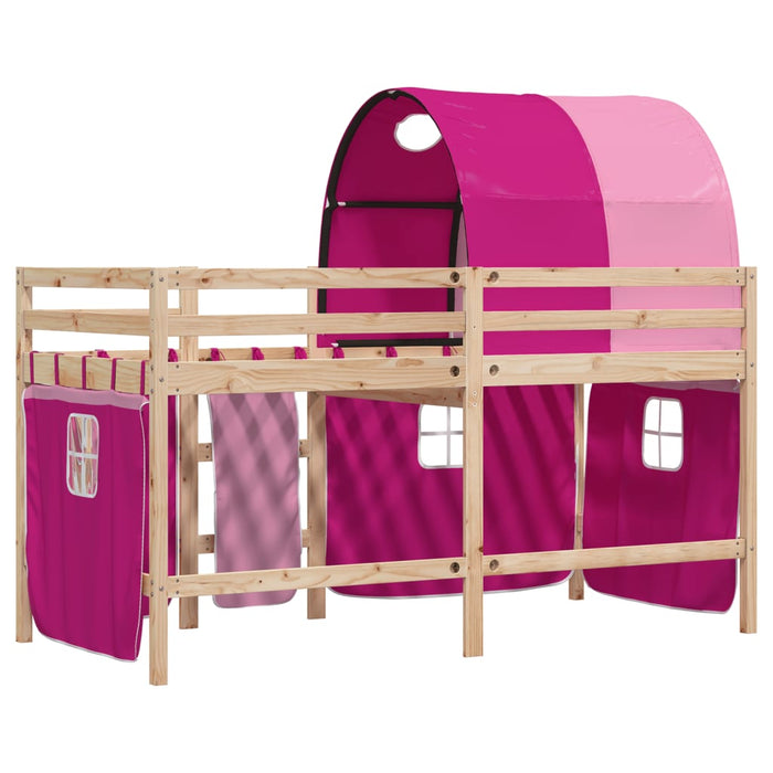 Letto a Soppalco con Tunnel Bambini Rosa 80x200cm Massello Pino 3283837