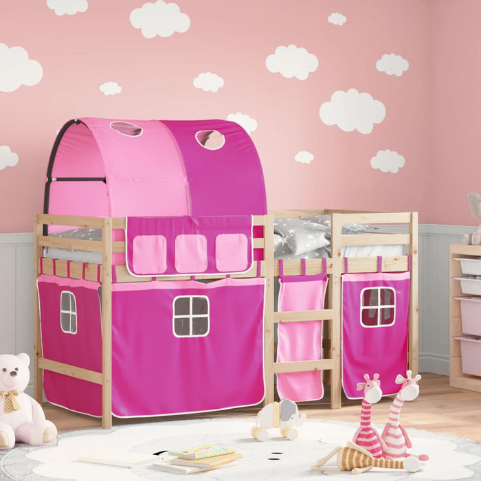 Letto a Soppalco con Tunnel Bambini Rosa 80x200cm Massello Pino 3283837