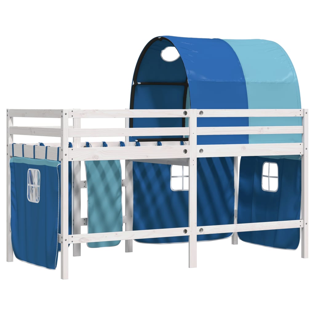 Letto a Soppalco con Tunnel Bambini Blu 80x200cm Massello Pino 3283839