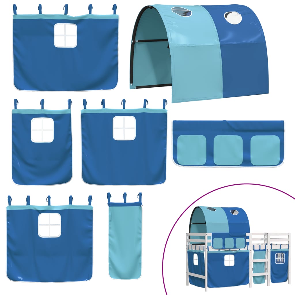 Letto a Soppalco con Tunnel Bambini Blu 80x200cm Massello Pino 3283839