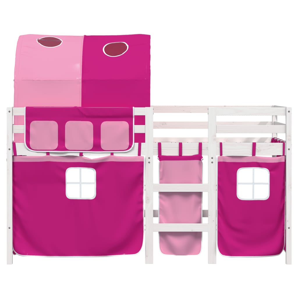 Letto a Soppalco con Tunnel Bambini Rosa 80x200cm Massello Pino 3283840