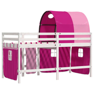 Letto a Soppalco con Tunnel Bambini Rosa 80x200cm Massello Pino 3283840