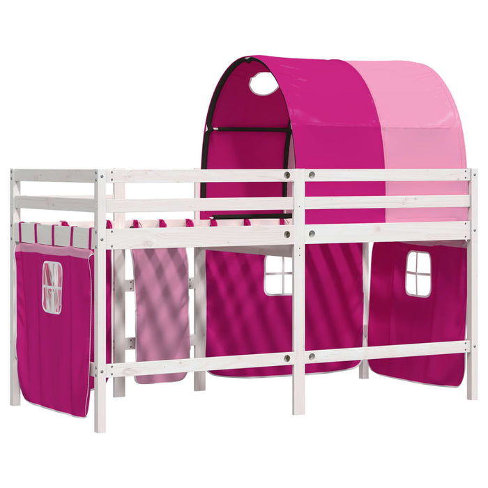 Letto a Soppalco con Tunnel Bambini Rosa 80x200cm Massello Pino 3283840