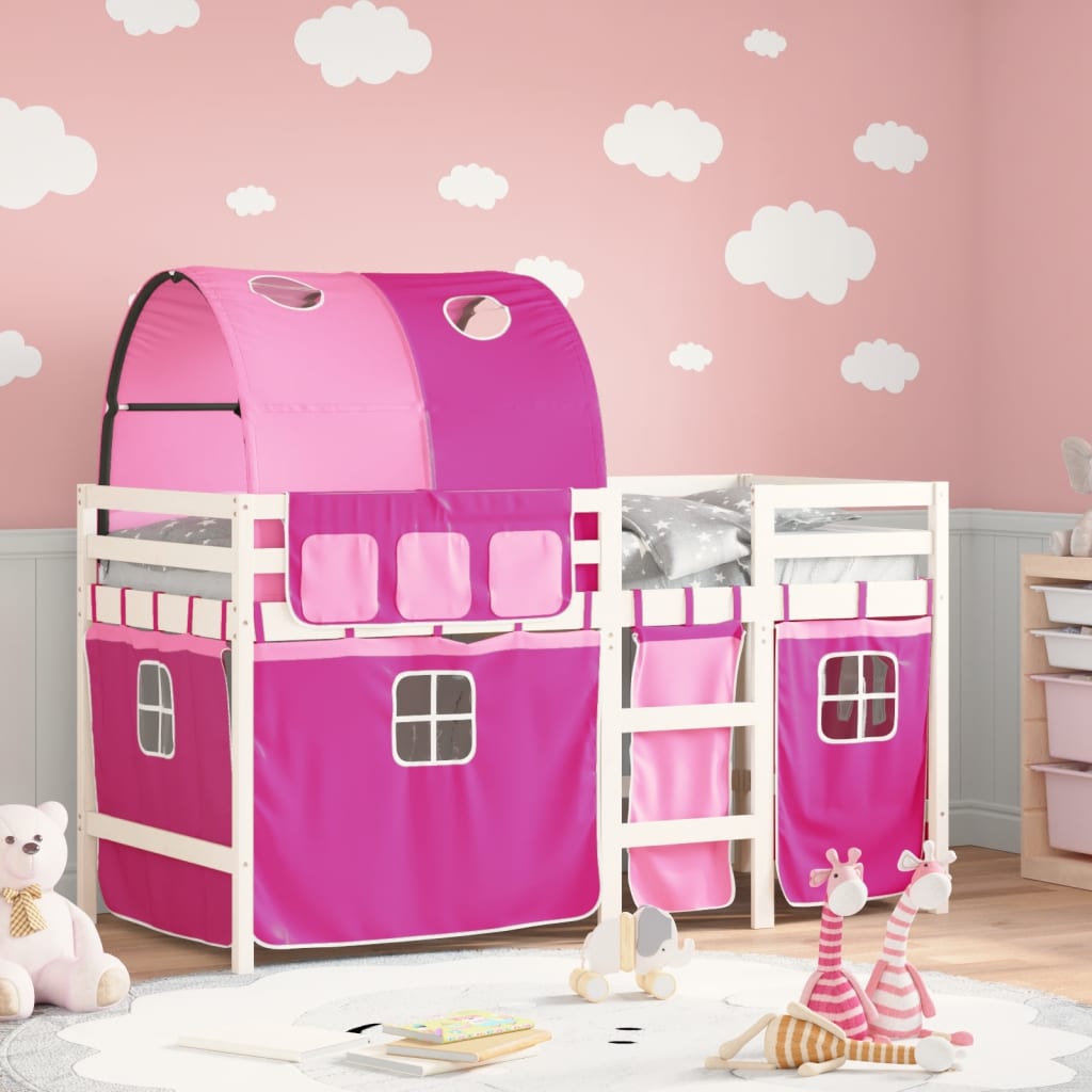 Letto a Soppalco con Tunnel Bambini Rosa 80x200cm Massello Pinocod mxl 92540