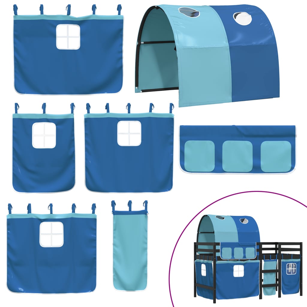 Letto a Soppalco con Tunnel Bambini Blu 80x200cm Massello Pino 3283842