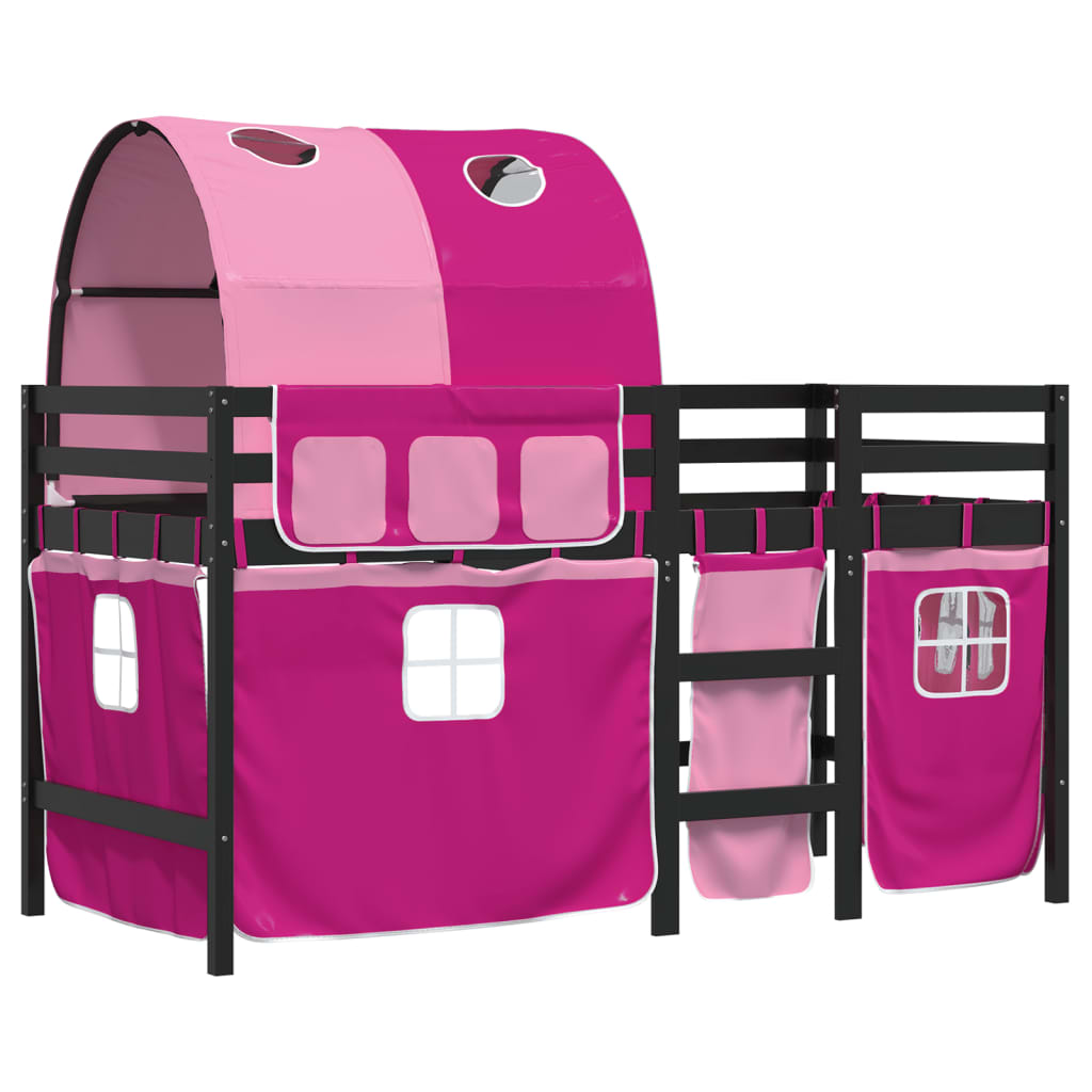 Letto a Soppalco con Tunnel Bambini Rosa 80x200cm Massello Pinocod mxl 116480